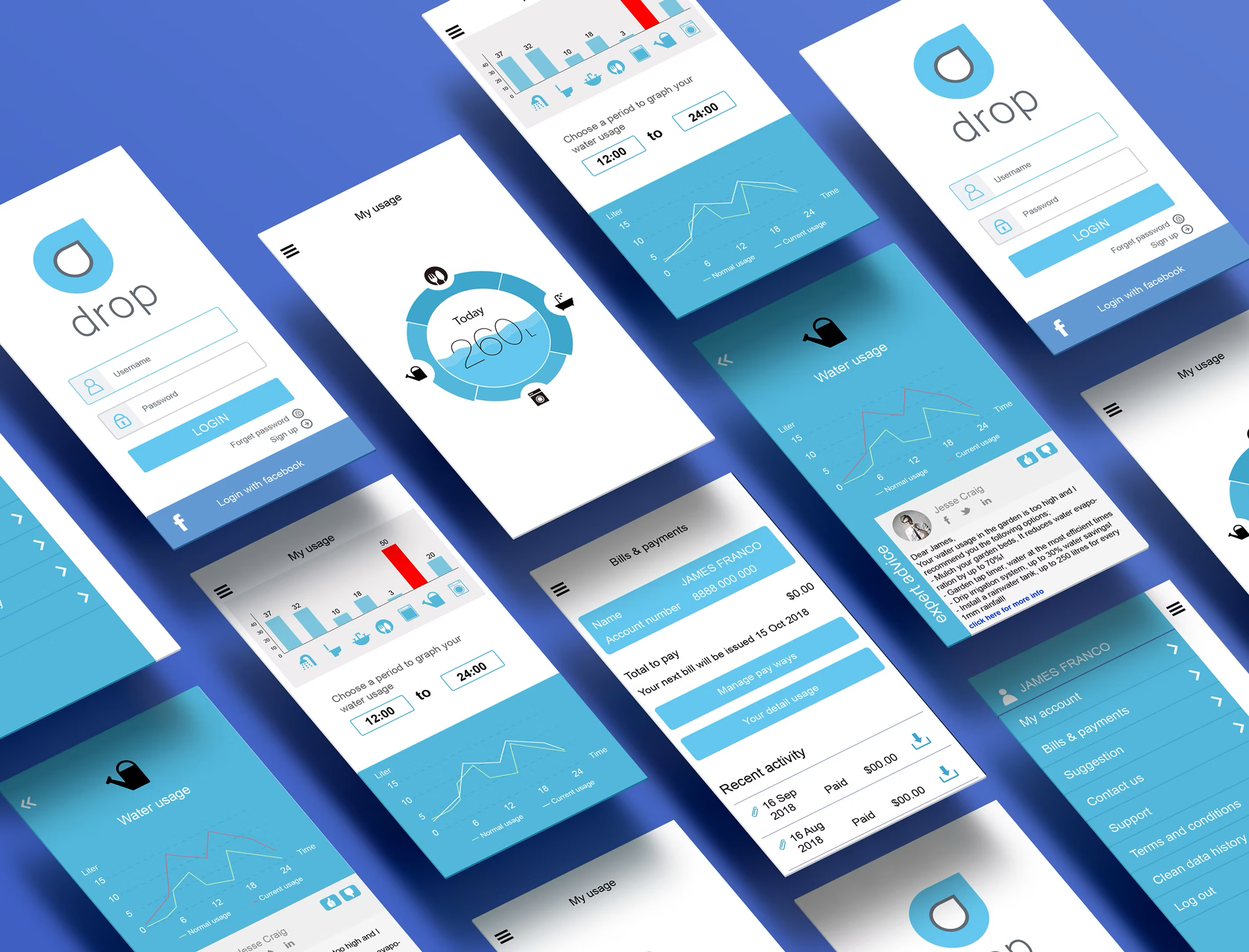 Drop — eco-feedback app screens