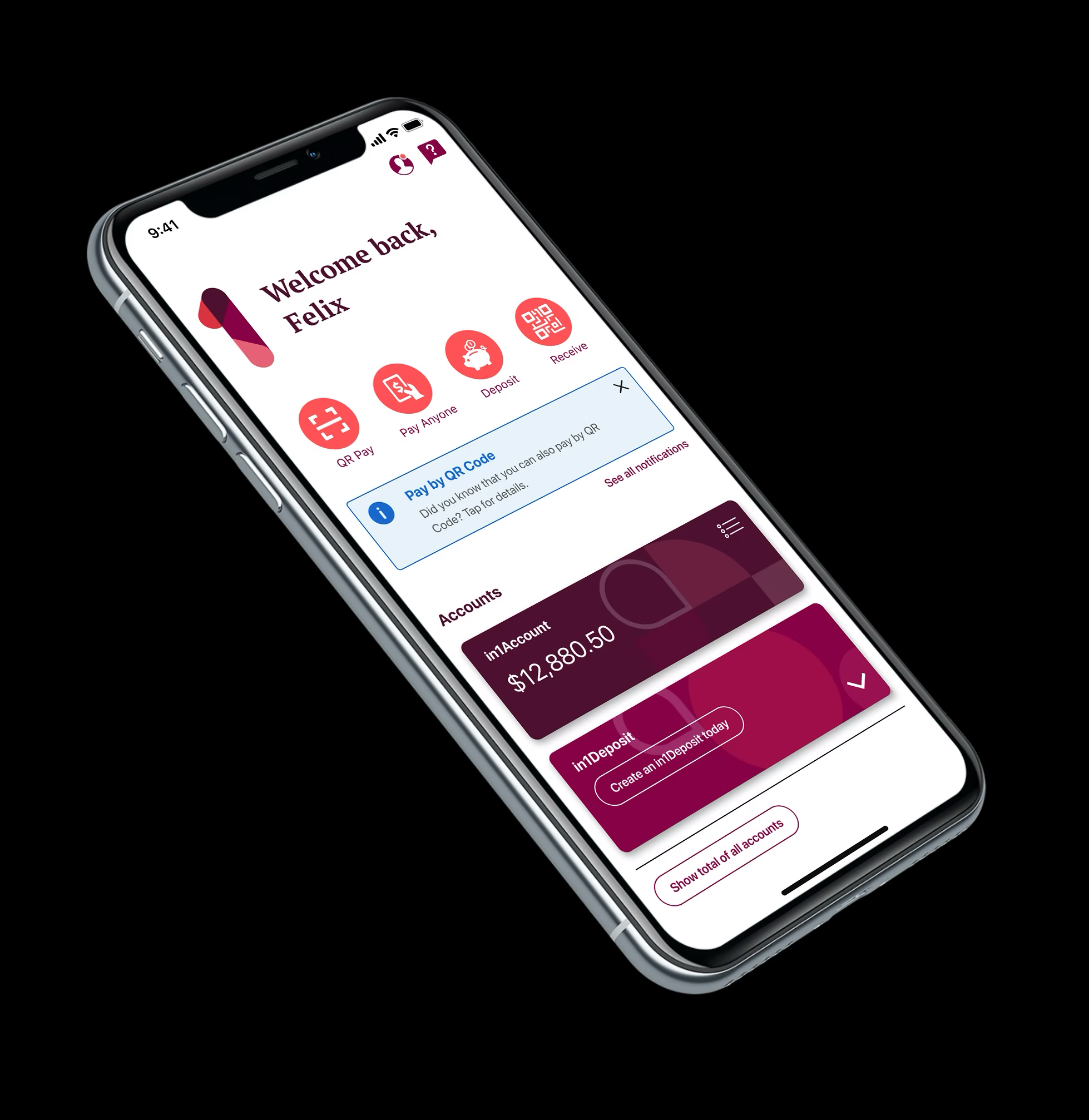 in1bank — mobile app screens